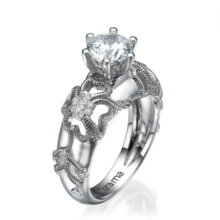 floral engagement ring white gold